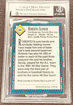 Roberto Alomar signed Blue Jays 1992 SI for Kids card BAS (back)
