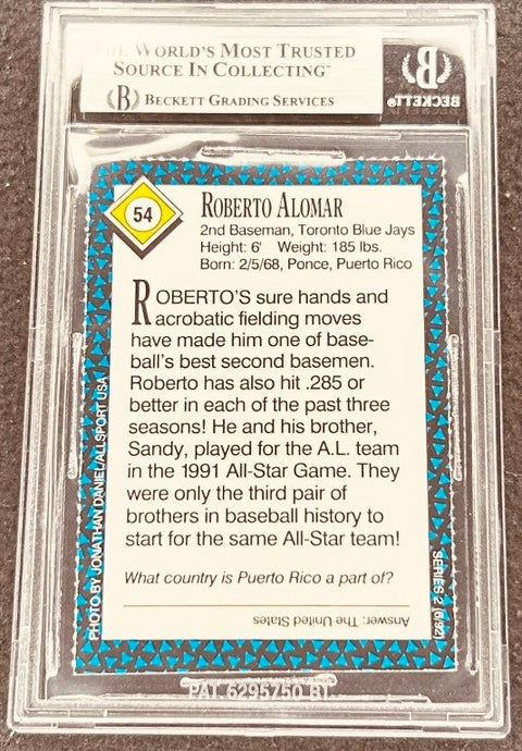 Roberto Alomar signed Blue Jays 1992 SI for Kids card BAS (back)