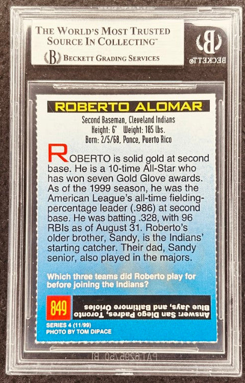 Roberto Alomar signed Indians 1999 SI for Kids card BAS (back)