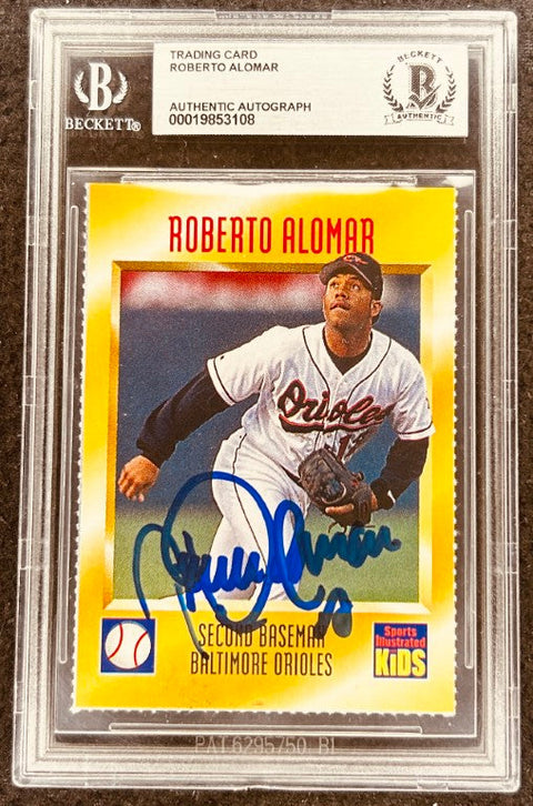 Roberto Alomar signed Orioles 1996 SI for Kids card BAS