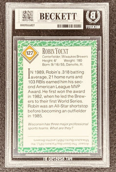 Robin Yount signed Brewers 1990 SI for Kids card BAS (back)
