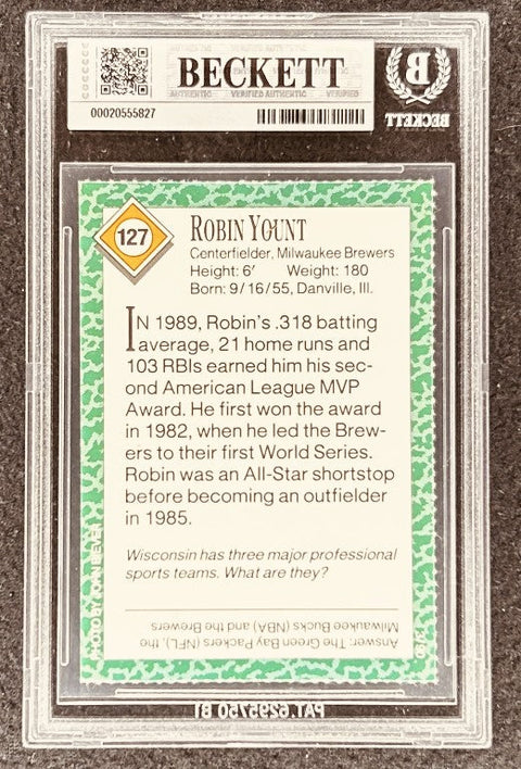 Robin Yount signed Brewers 1990 SI for Kids card BAS (back)