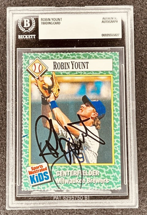 Robin Yount signed Brewers 1990 SI for Kids card BAS