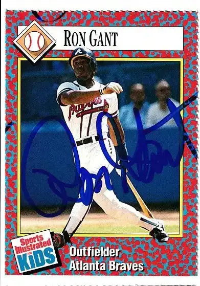 Ron Gant autographed SI for Kids card - outfielder for the Atlanta Braves, signed in blue Sharpie