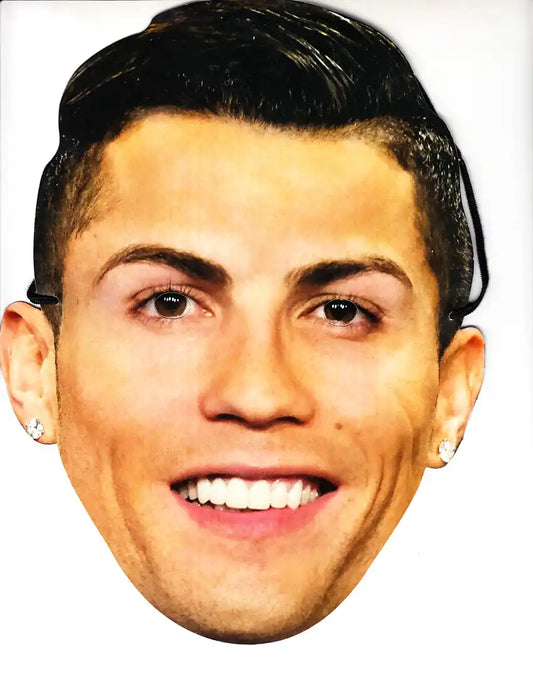 Cristiano Ronaldo smiling face mask with diamond earrings, soccer memorabilia