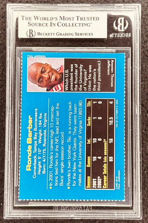 Ronde Barber signed Buccaneers 2002 SI for Kids card BAS (back)
