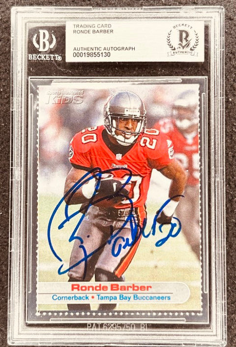 Ronde Barber signed Buccaneers 2002 SI for Kids card BAS