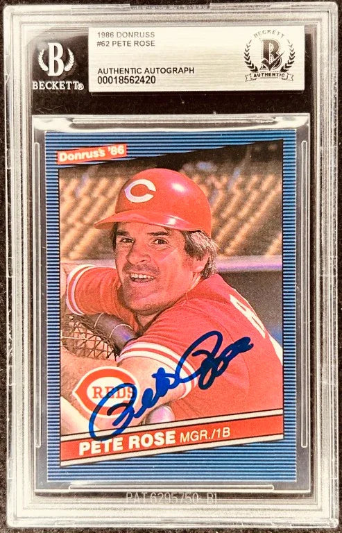 Pete Rose autographed Cincinnati Reds 1986 Donruss card BAS - AutographsForSale.com