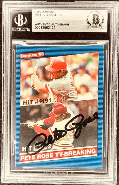 Pete Rose autographed Cincinnati Reds 1986 Donruss Ty-Breaking card BAS - AutographsForSale.com
