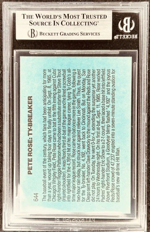 Pete Rose autographed Cincinnati Reds 1986 Donruss Ty-Breaking card BAS - AutographsForSale.com