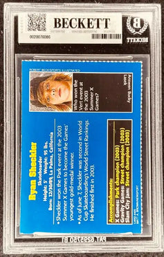 Ryan Sheckler skateboarding autograph card, Beckett authenticated, X Games champion, 2003