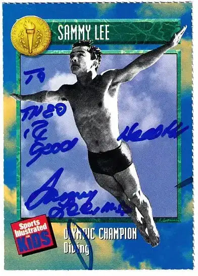 Sammy Lee autographed SI for Kids card - U.S. Olympic diving champion, signed in blue Sharpie