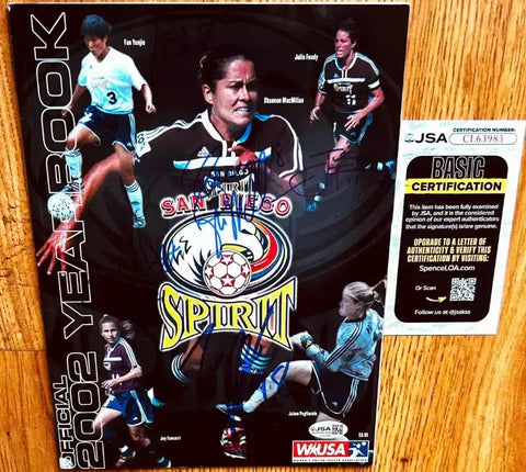 Julie Foudy Joy Fawcett Shannon MacMillan +2 signed 2002 WUSA San Diego Spirit Yearbook JSA - AutographsForSale.com