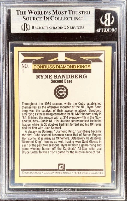 Ryne Sandberg autographed Cubs 1985 Donruss Diamond King card BAS - AutographsForSale.com