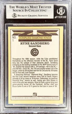 Ryne Sandberg autographed Cubs 1985 Donruss Diamond King card BAS - AutographsForSale.com