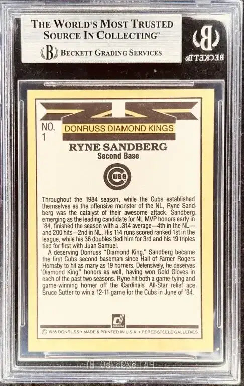 Ryne Sandberg autographed Cubs 1985 Donruss Diamond King card BAS - AutographsForSale.com