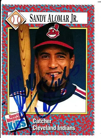 Sandy Alomar Jr autographed 1991 SI for Kids card - catcher for the Cleveland Indians, signed in blue Sharpie