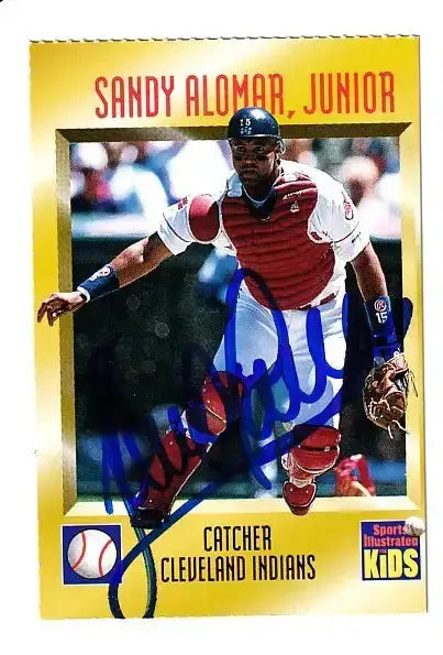 Sandy Alomar autographed SI for Kids card - catcher for the Cleveland Indians, signed in blue Sharpie