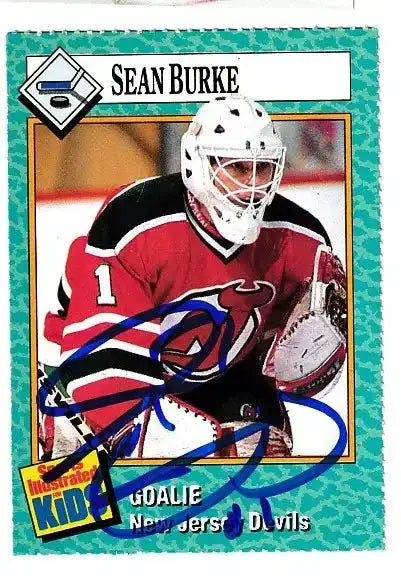 Sean Burke autographed 1989 SI for Kids card - goaltender for the New Jersey Devils, signed in blue Sharpie