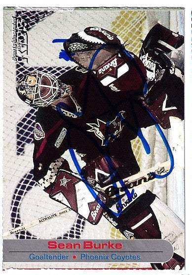 Sean Burke autographed SI for Kids card - goaltender for the Phoenix Coyotes, signed in blue Sharpie
