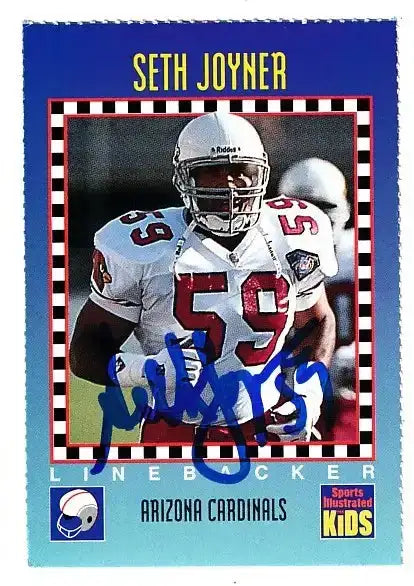 Seth Joyner autographed SI for Kids card - linebacker for the Arizona Cardinals, signed in blue Sharpie