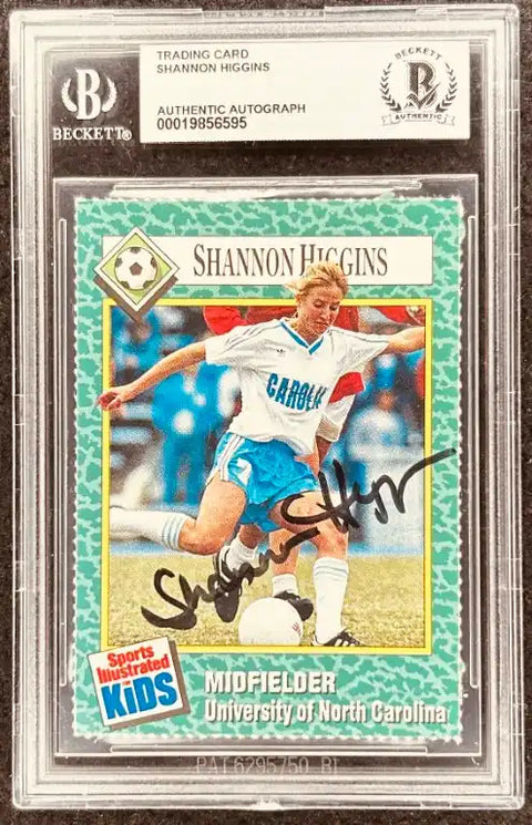 Shannon Higgins autographed soccer trading card, University of North Carolina midfielder, Beckett authenticated
