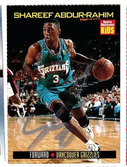 Shareef Abdur-Rahim autographed SI for Kids card - forward for the Vancouver Grizzlies, signed in blue Sharpie