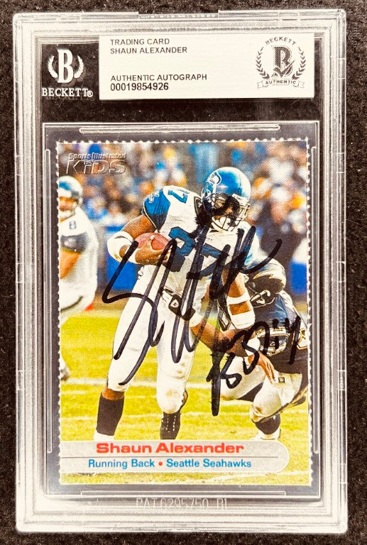 Shaun Alexander signed Seahawks 2003 SI for Kids card BAS slab - AutographsForSale.com