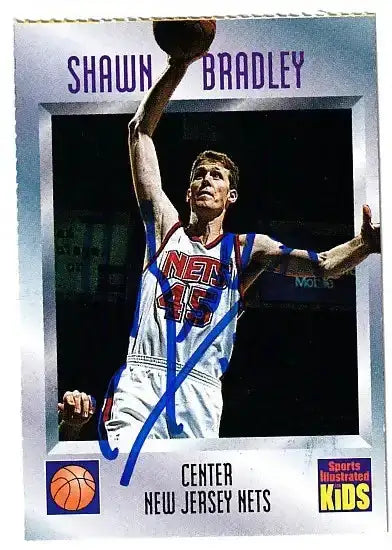 Shawn Bradley autographed SI for Kids card - center for the New Jersey Nets, signed in blue Sharpie