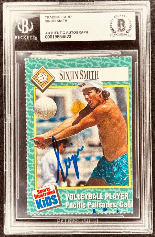 Signed Sinjin Smith volleyball trading card, Beckett authenticated, Sports Illustrated Kids