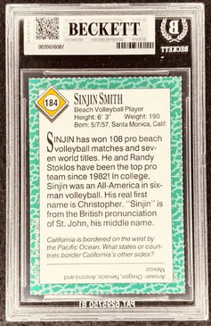 Beckett graded Sinjin Smith beach volleyball trading card, #184, with biographical details and trivia