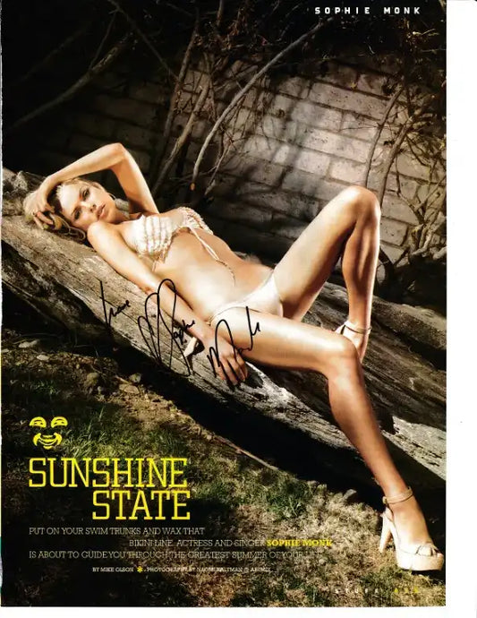 Sophie Monk autographed magazine photo, Sunshine State feature, signed memorabilia collectible