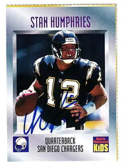 Stan Humphries autographed SI for Kids card - quarterback for the San Diego Chargers, signed in blue Sharpie