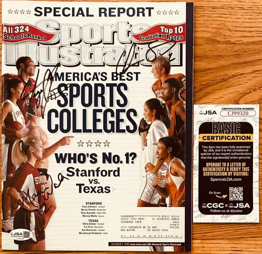 Teyo Johnson Chris Simms signed Stanford vs Texas 2002 Sports Illustrated JSA - AutographsForSale.com