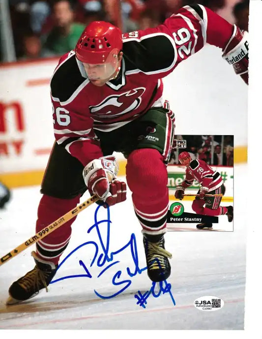 Peter Stastny autographed NHL hockey photo, New Jersey Devils jersey, JSA certified, signed memorabilia