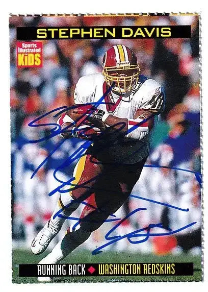 Stephen Davis autographed SI for Kids card - running back for the Washington Redskins, signed in blue Sharpie