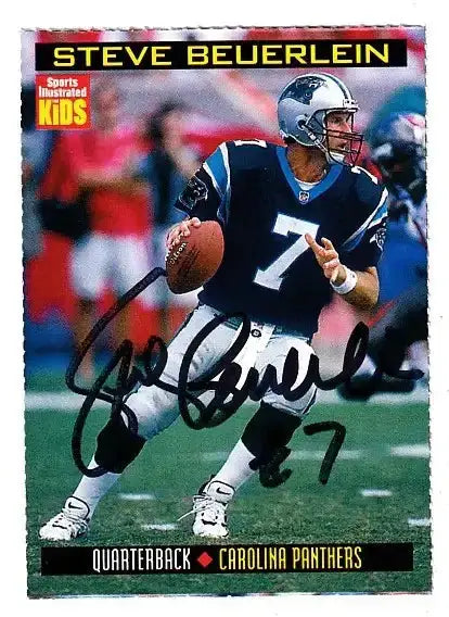 Steve Beuerlein autographed SI for Kids card - quarterback for the Carolina Panthers, signed in black Sharpie