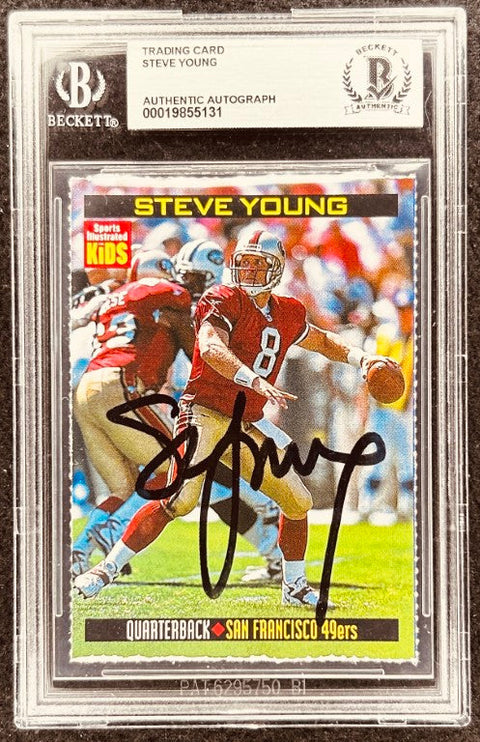 Steve Young signed 49ers 1998 SI for Kids card BAS