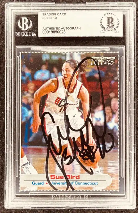 Sue Bird autographed basketball trading card, Beckett authenticated, University of Connecticut guard