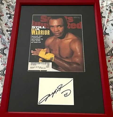 Framed Sugar Ray Leonard autograph with Sports Illustrated cover, boxing memorabilia, signed collectible