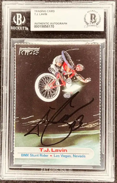 T.J. Lavin BMX stunt rider autographed trading card, Beckett authenticated, Las Vegas, Nevada