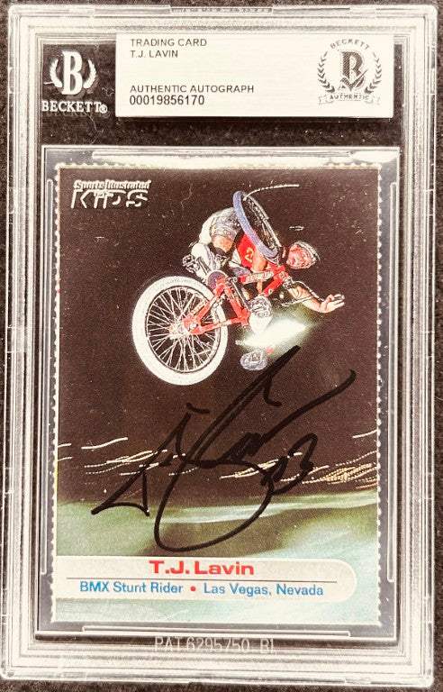 T.J. Lavin BMX stunt rider autographed trading card, Beckett authenticated, Las Vegas, Nevada