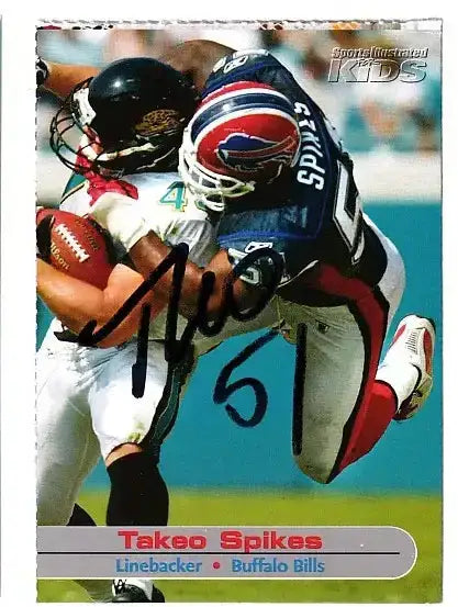 Takeo Spikes autographed SI for Kids card - linebacker for the Buffalo Bills, signed in black Sharpie