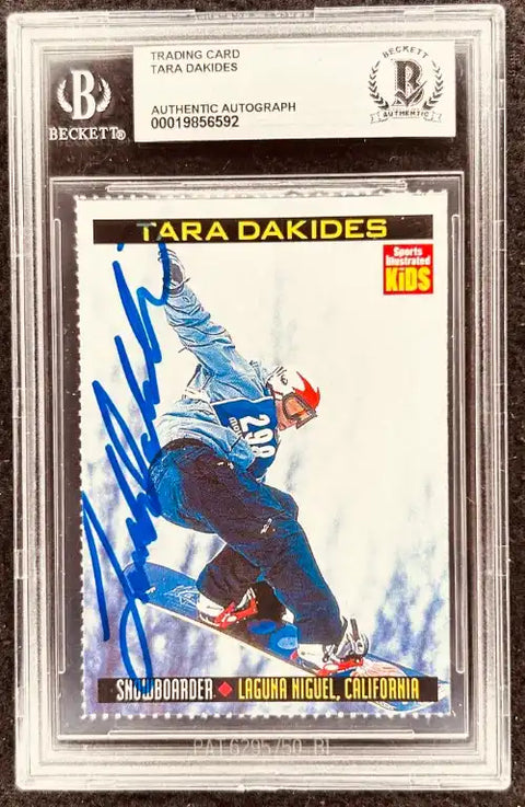 Tara Dakides signed snowboarding trading card, Beckett authenticated, Sports Illustrated Kids