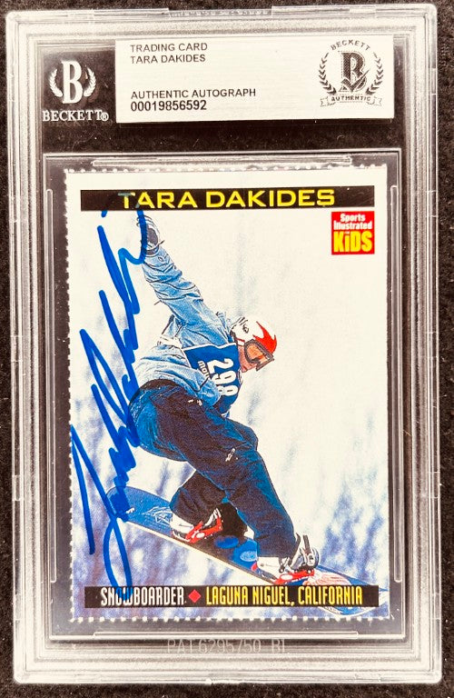 Tara Dakides signed snowboarding trading card, Beckett authenticated, Sports Illustrated Kids