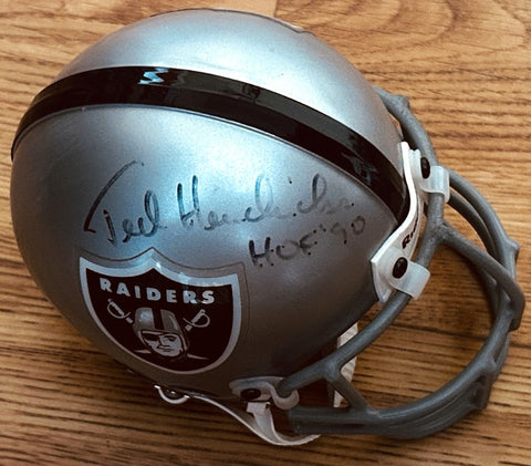 Ted Hendricks autographed Raiders mini helmet, HOF '90, authentic NFL memorabilia