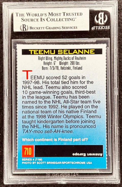 Teemu Selanne signed Ducks 1998 SI for Kids card BAS (back)