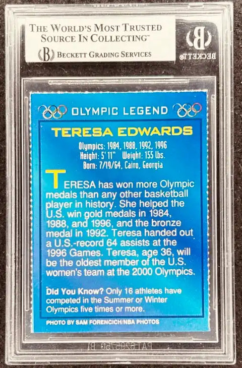 Teresa Edwards Olympic Legend signed trading card, Beckett graded, authentic sports memorabilia
