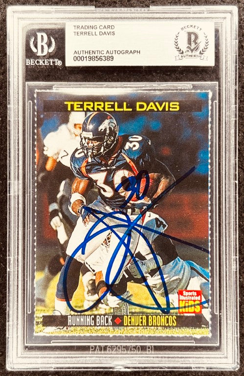 Terrell Davis signed Broncos 1999 SI for Kids card BAS slab - AutographsForSale.com