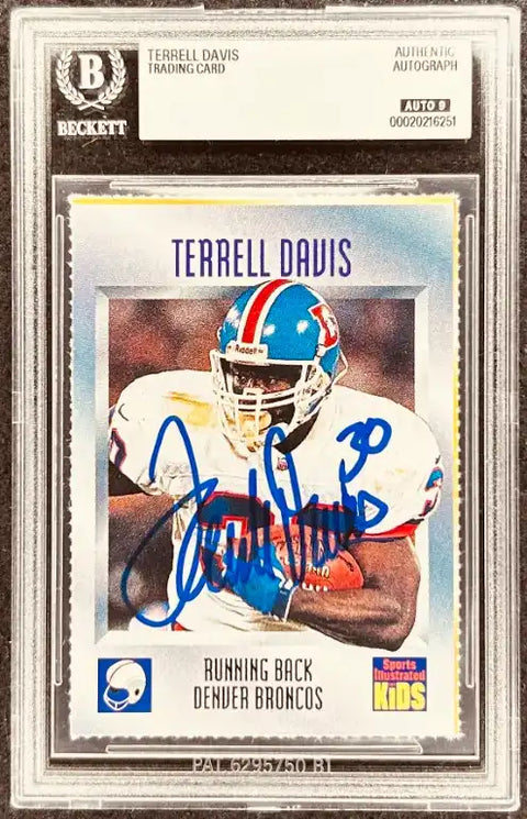 Terrell Davis autographed trading card, Denver Broncos running back, Beckett authenticated